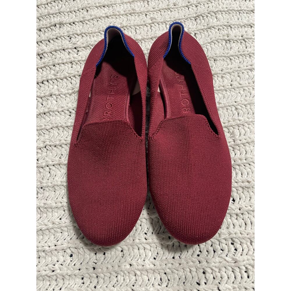 Rothy's Burgundy Flats with Blue Trim